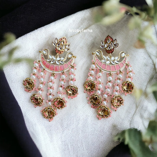 Enamel Pink Chandbali Earrings