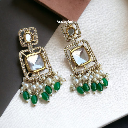 Kundan Green Beads Earrings
