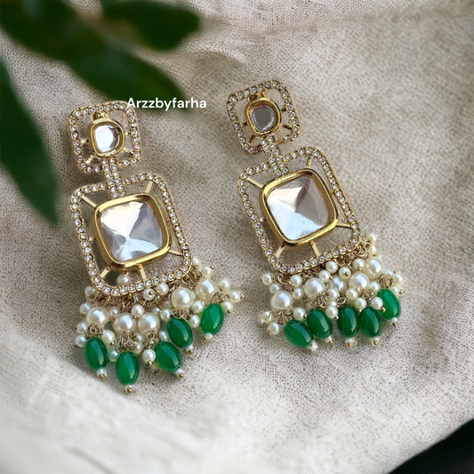 Kundan Green Beads Earrings