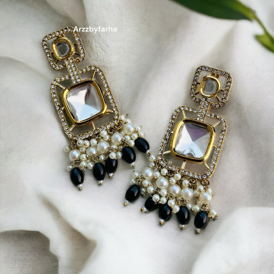 Kundan Black Beads Earrings