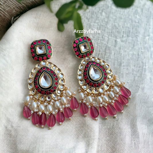 Kundan Ruby Pink Earrings