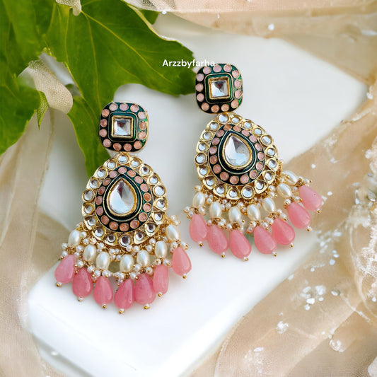 Kundan Baby Pink Earrings