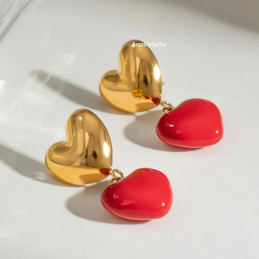 Luxe Red & Golden Heart Earrings