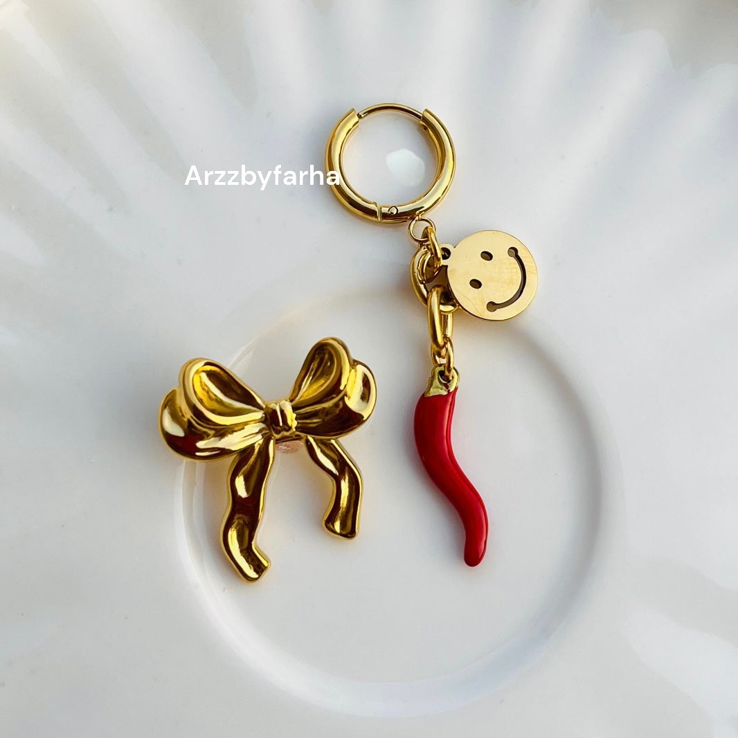 Luxe Mismatch Drop Earrings & Bow