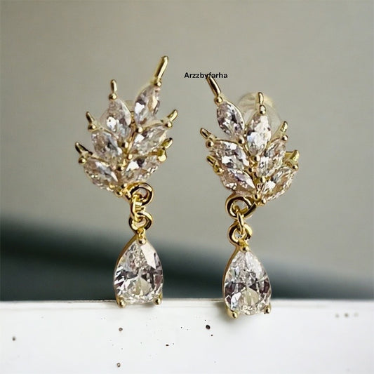 Leaf Shaped AD Drop Small Earrings