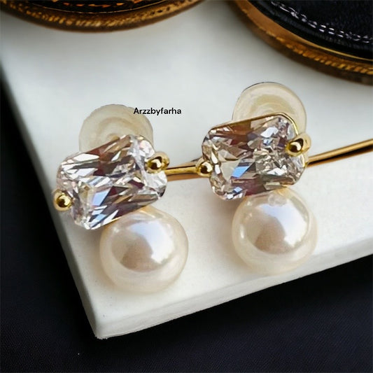 White Pearl & AD Small Earrings