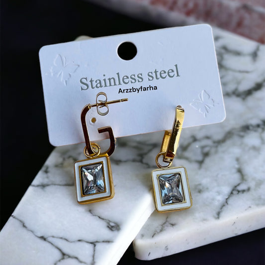 White Drop Gold Earrings