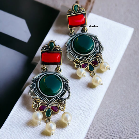 Silver Red & Green Earring