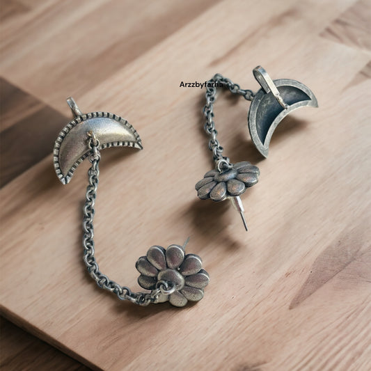 Oxidised Silver Chain Earcuffs
