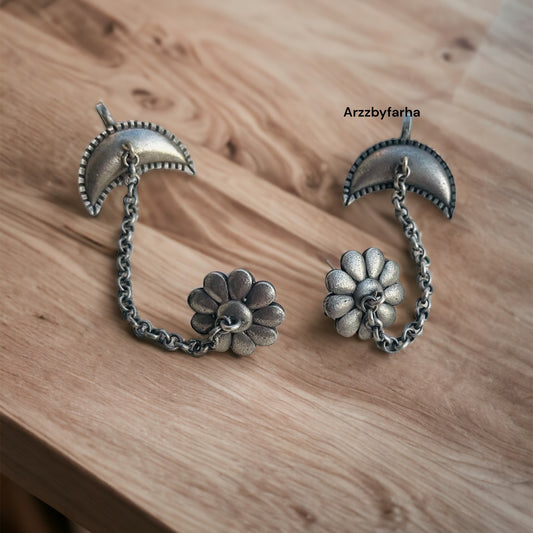 Oxidised Silver Chain Earcuffs