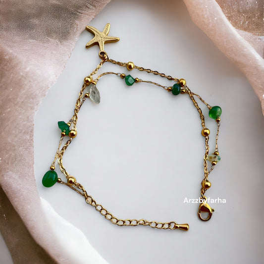 Green Beads Star Charm Bracelet