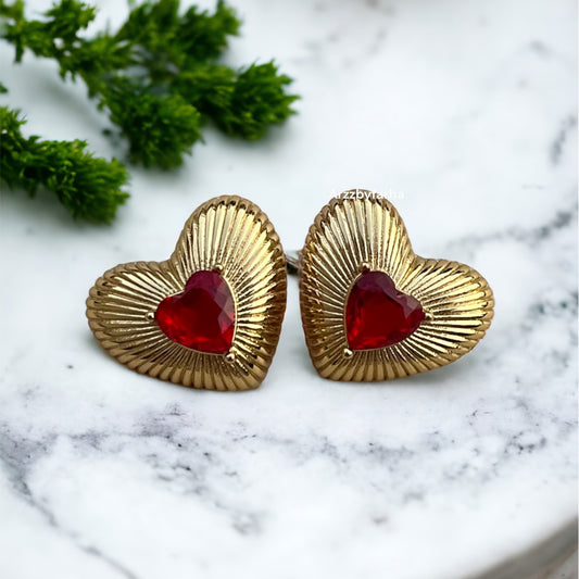 Red Heart Stone Studs Earring