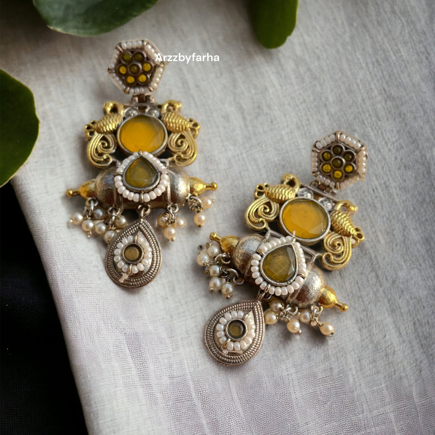 Dual Tone Fusion Yellow Earrings