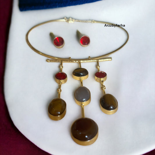 Multicolor Stone Hasli Necklace Set