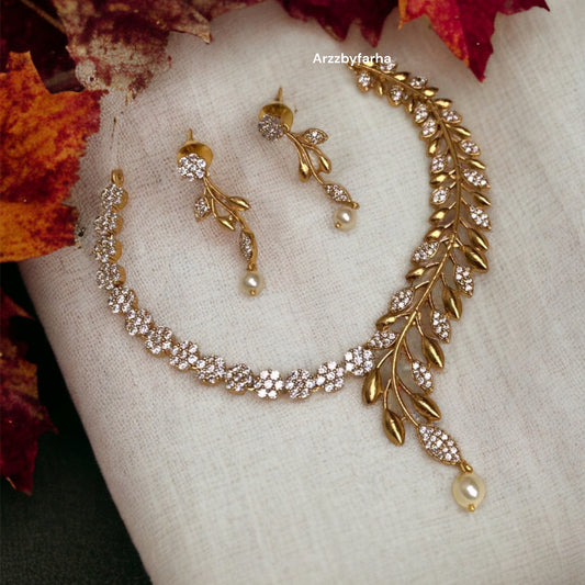 Gold AD Studded Choker Necklace Set