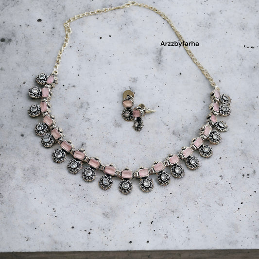 Pink Stone Necklace Set