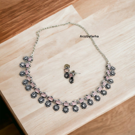 Pink Stone Necklace Set