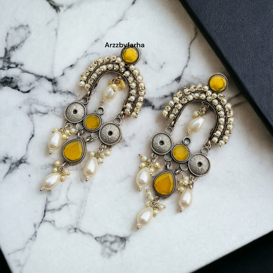 Silver Yellow Pearl Earrings