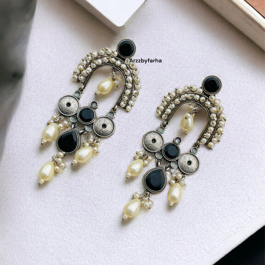 Silver Black Pearl Earrings