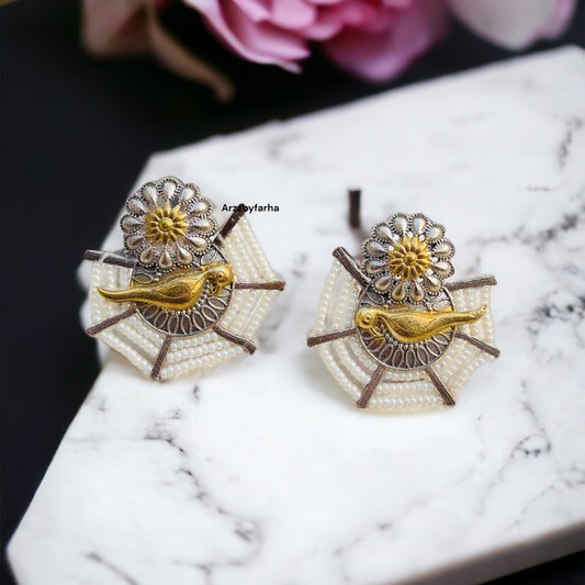 Bird Dual Tone Studs Earrings