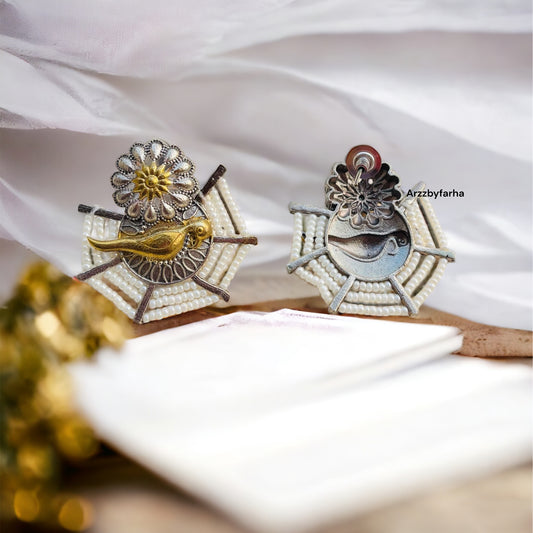 Bird Dual Tone Studs Earrings