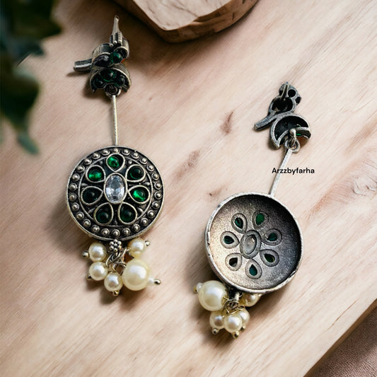 Silver Oxidised Drop Earrings