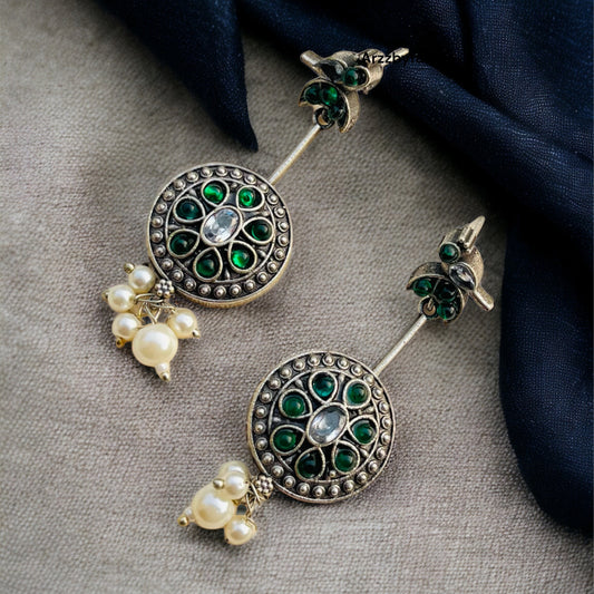 Silver Oxidised Drop Earrings