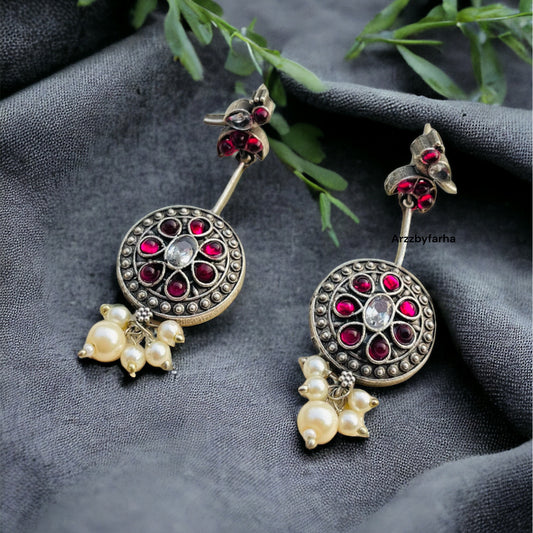 Silver Oxidised Drop Earrings