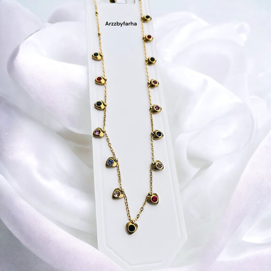 Multicolor Heart Charm Necklace