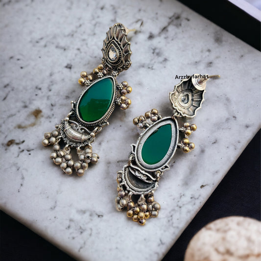 Silver Oxidised Drop Earrings
