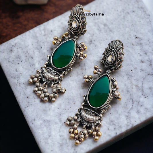 Silver Oxidised Drop Earrings