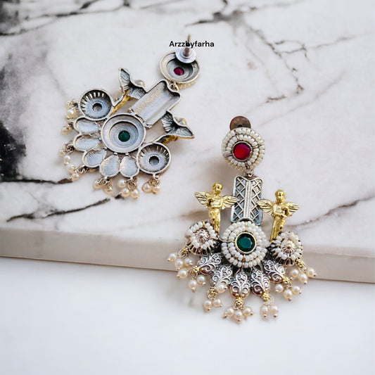 Red & Green Dual Tone Dangler Earrings