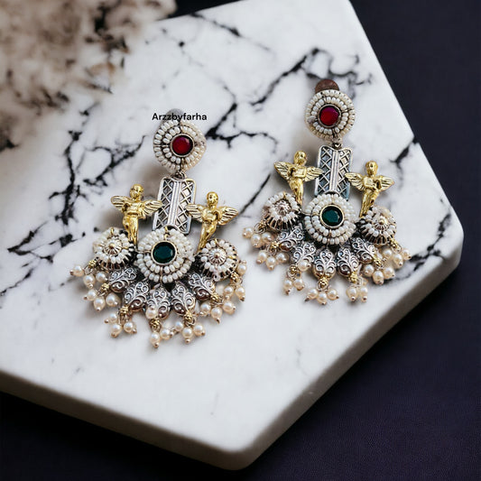 Red & Green Dual Tone Dangler Earrings