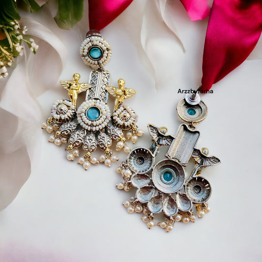 Blue Dual Tone Dangler Earrings