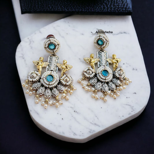 Blue Dual Tone Dangler Earrings