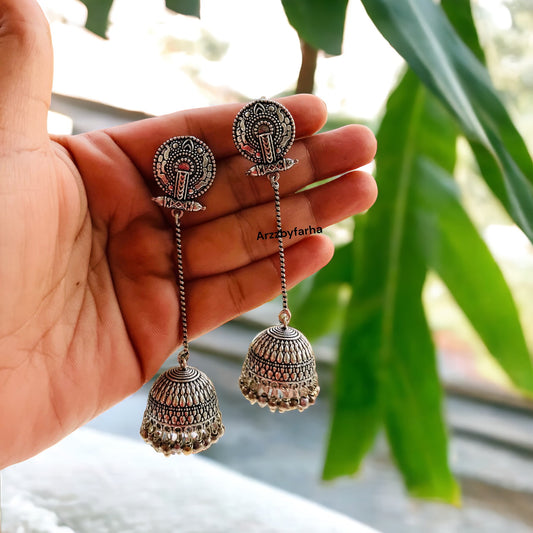 Silver Oxidised Hanging Jhumkas