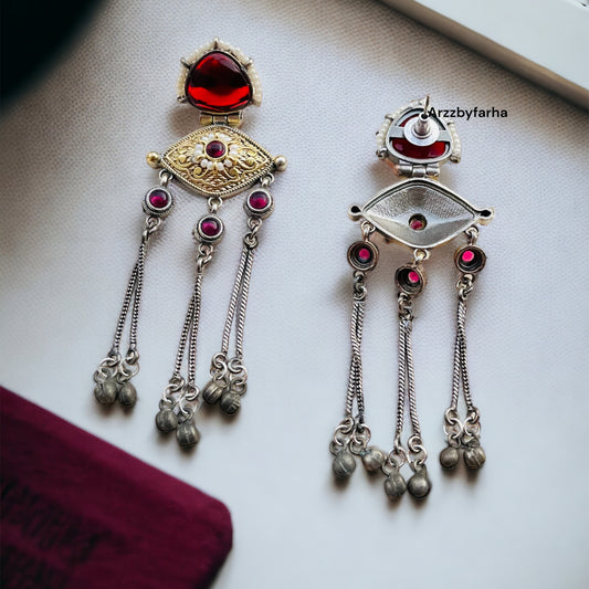 Red Dual Tone Hanging Earrings