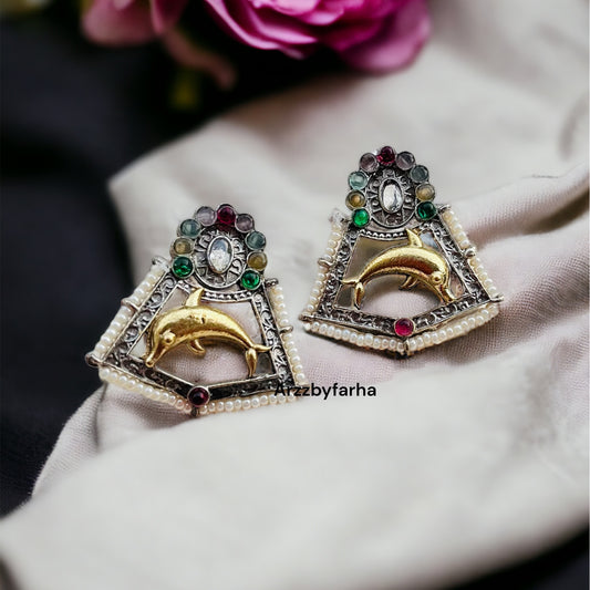 Fish Dual Tone Studs Earrings