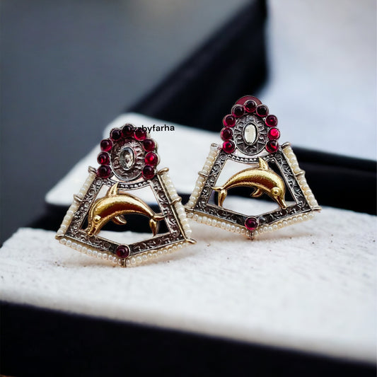 Fish Dual Tone Studs Earrings