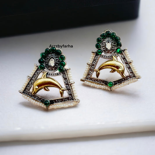 Fish Dual Tone Studs Earrings