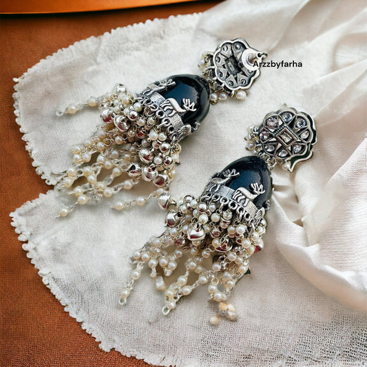 Black Fusion Jhumka Earrings