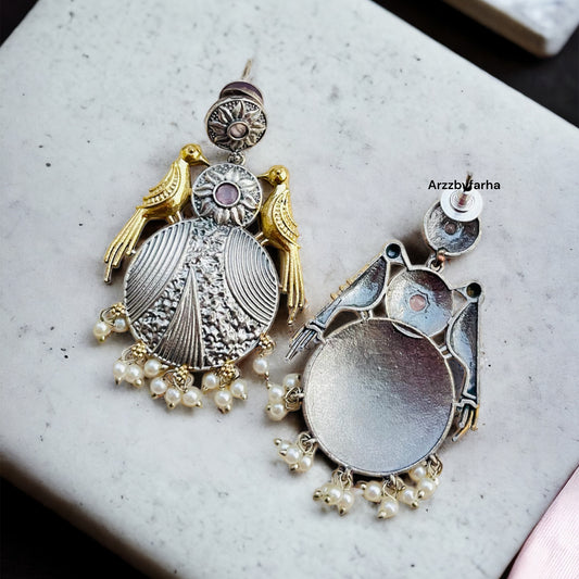 Dual Tone Birds Earring