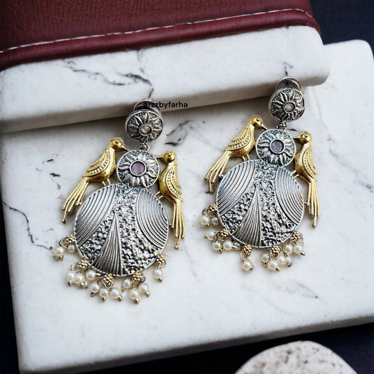 Dual Tone Birds Earring