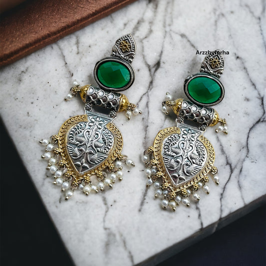 Dual Tone Dangler Earrings