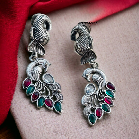 Ruby Pink & Green Stone Earring