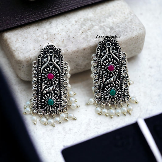 Pink & Green Stone Earring