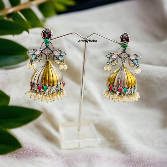 Dual Tone Multicolor Jhumka Earring