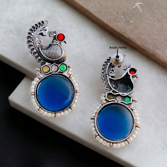 Blue Stone Peacock Earrings