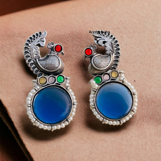 Blue Stone Peacock Earrings