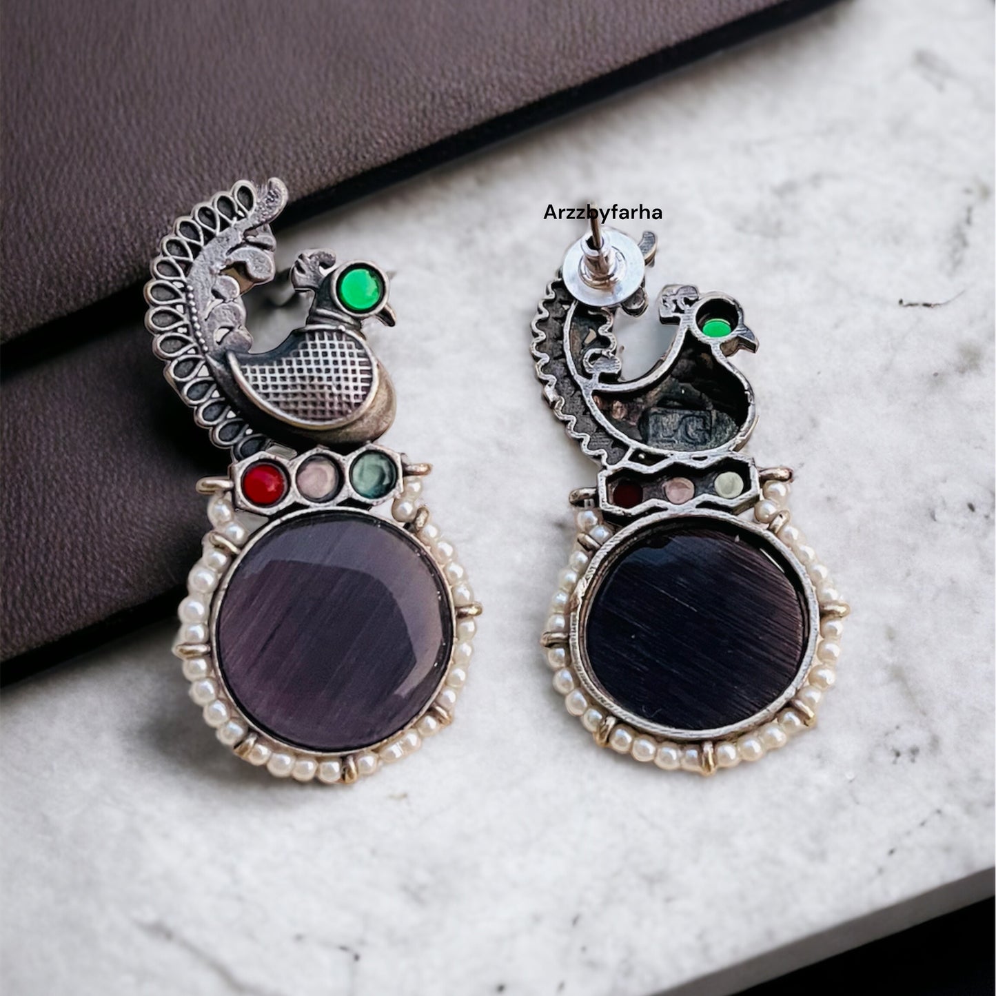 Charcoal Stone Peacock Earrings